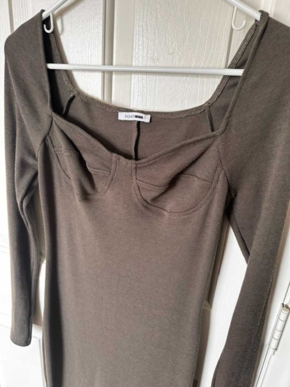 Fashion Nova Taupe Ribbed Bustier Long Sleeve Maxi Dress | Large | NWOT